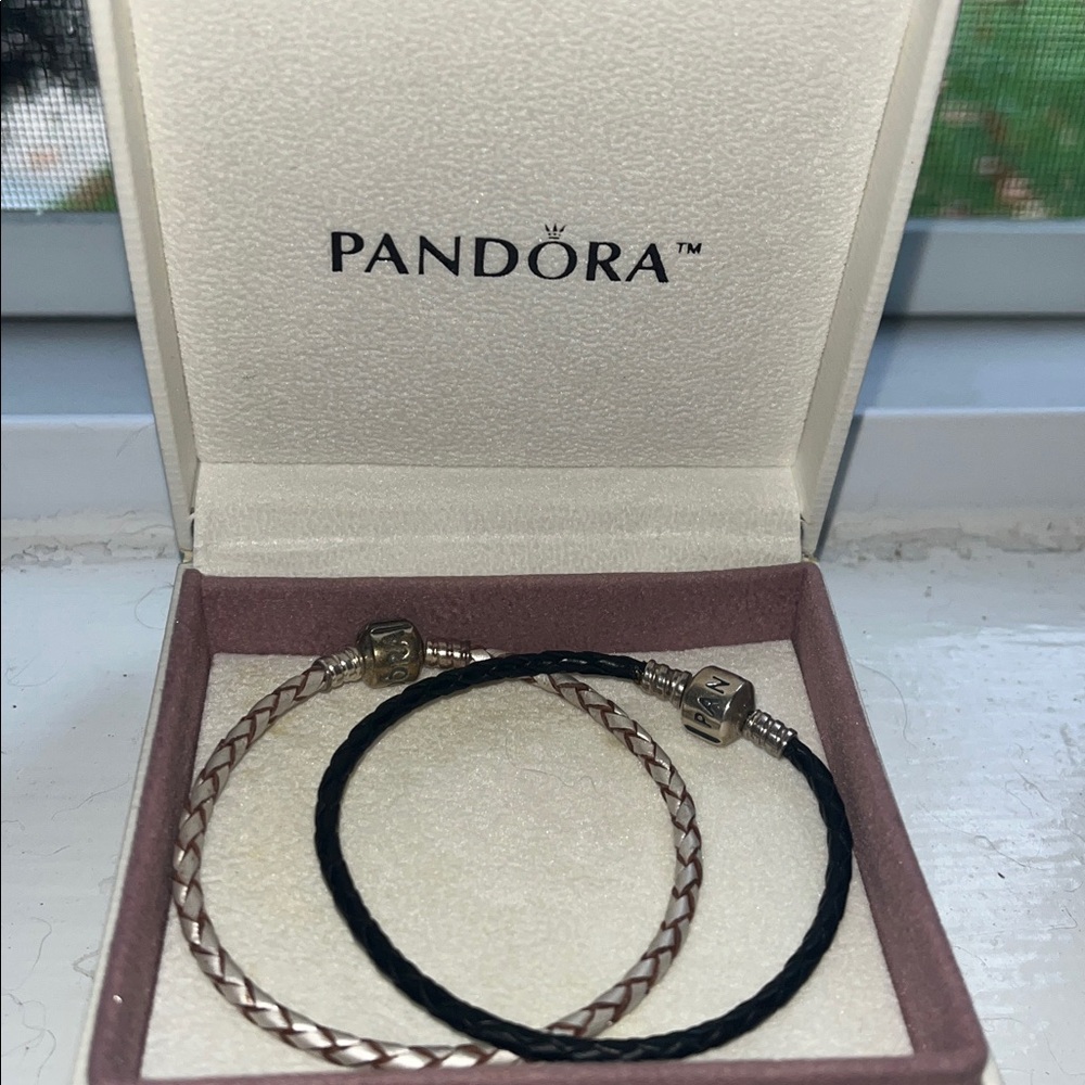 PANDORA WOVEN LEATHER CHARM BRACELETS S/M
